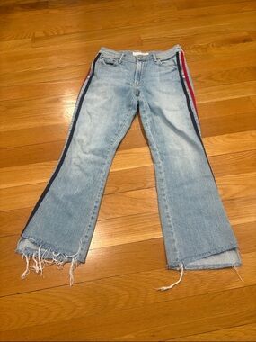 MOTHER Light Wash Straight-Leg Jeans with Red Side Tape